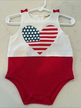 Patriotic Heart Baby Bodysuit - Red & White